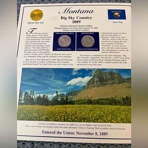 Montana State Coin Quarter and Stamps Card Historical Geographical